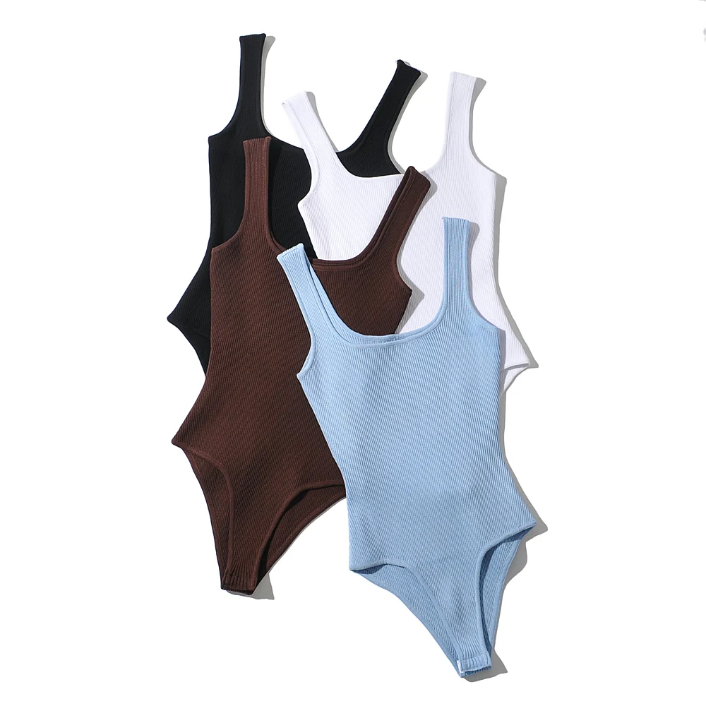 Gợi Cảm Cao Cấp Nữ Mùa Hè 2022 Bộ Trang Phục Thời Trang Bodysuit Nữ Dệt Kim Trắng Bodysuit Áo Bodycon Cơ Thể Phù Hợp Cho Phụ Nữ Nâu