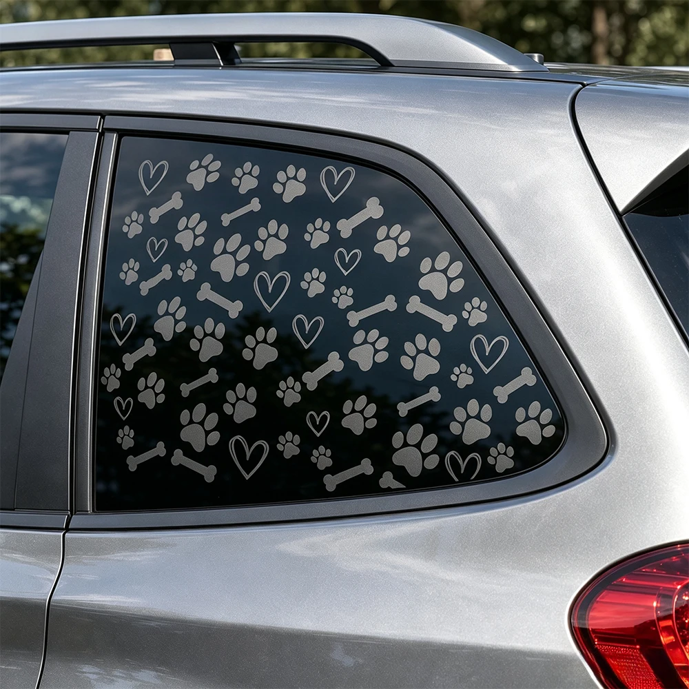 Dog Paw Bone Heart Pattern Car Stickers Decoration Triangular Window Decor Universal All Vehicle Accessories Vinyl Decal