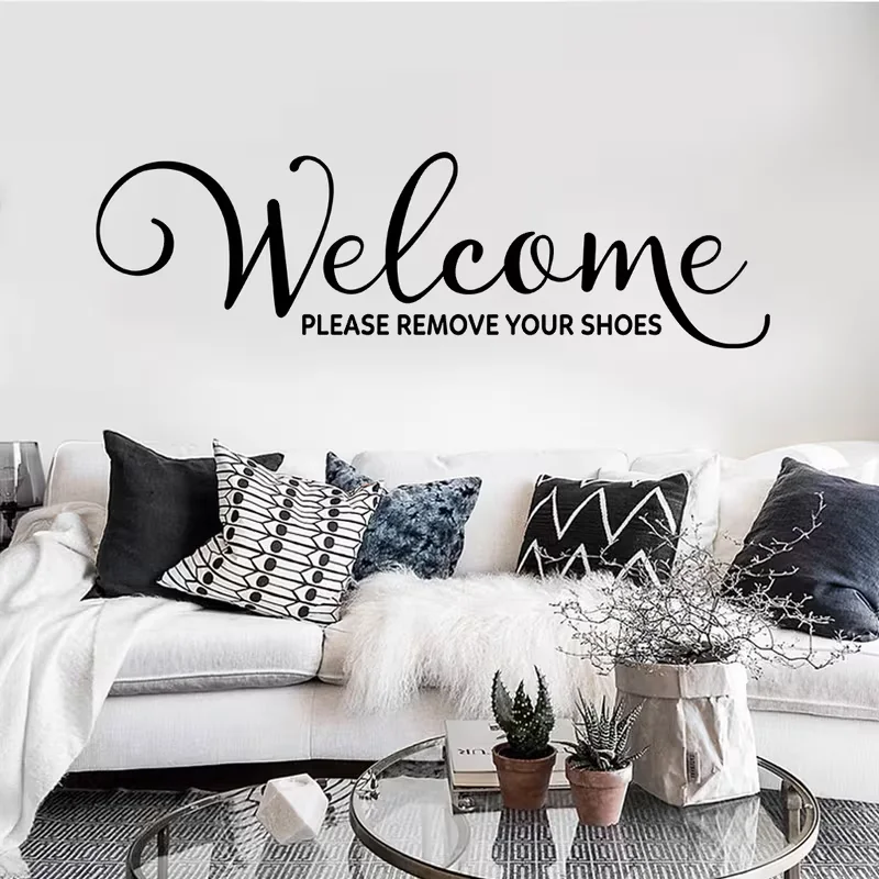 1 Set Warm Entry Tips Wall Stickers, English Welcome Words Home Door Decoration Stickers, Self Adhesive Detachable Waterproof DI