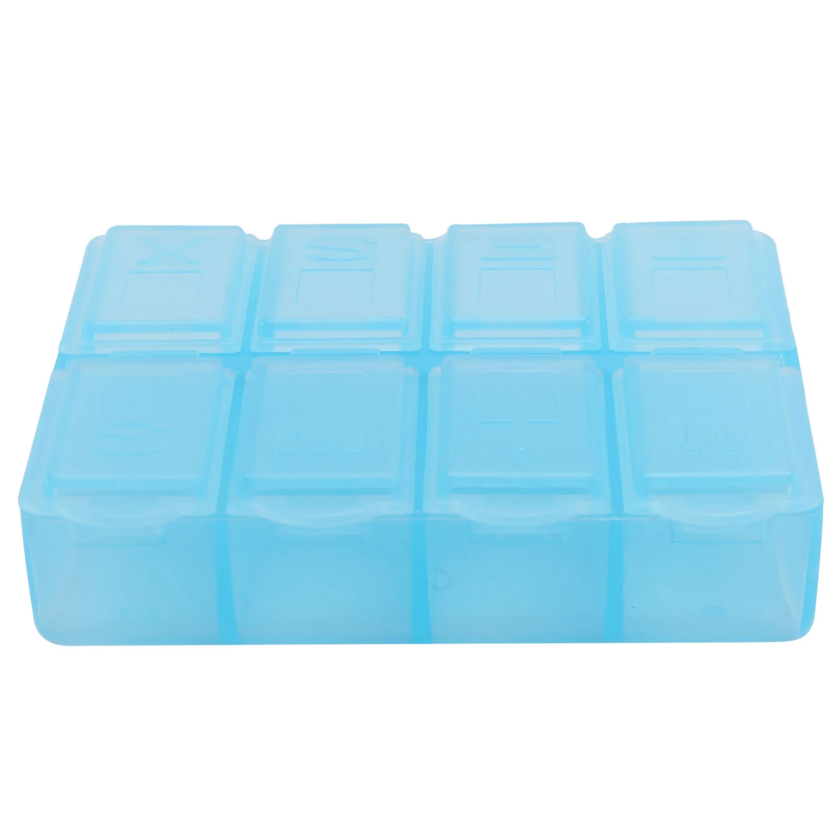 Y02AP Pastillero rectangular de plástico con 8 compartimentos, 7 días, azul