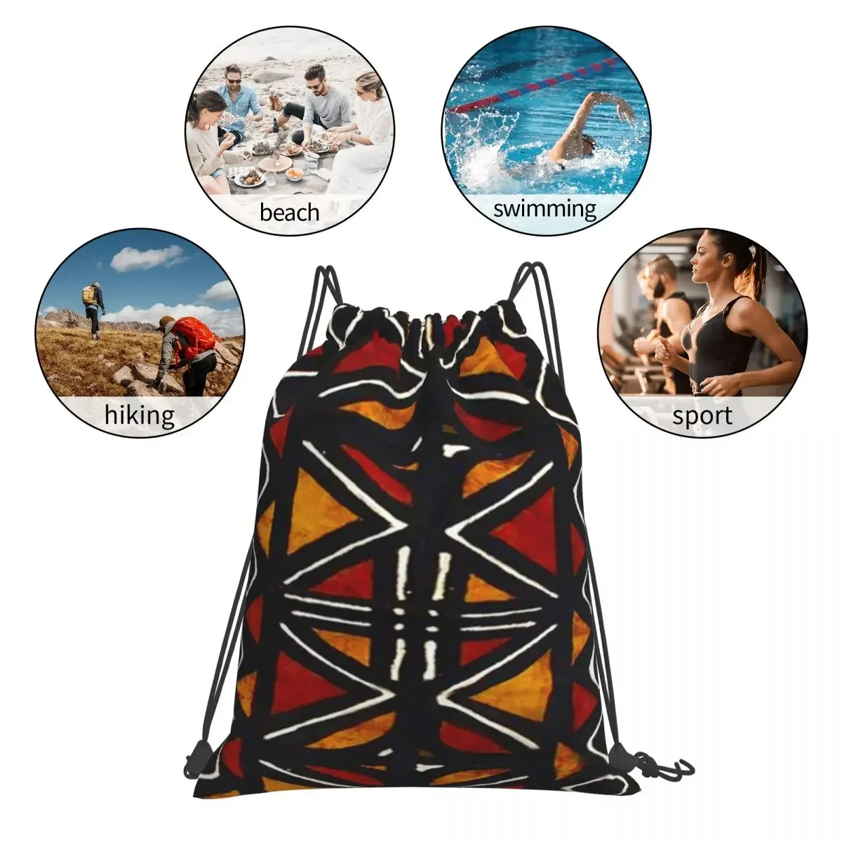 Bogolan-mochila con patrón de guardabarros africano para estudiantes, bolsa deportiva de bolsillo con cordón, bolsa de libros para viajes, 1 mochila