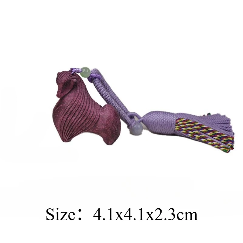 Violet Wood Carved Tang Horse Keychain Pendant Woven Tassel Bag Hanging Ornaments Wooden Animal Craft Home Decor Gift Pendant
