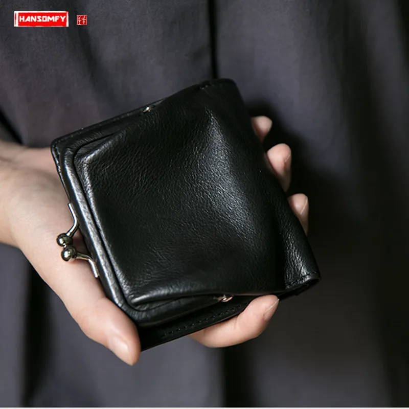 

2024 New Mini Purse Women's Short Wallet Delicate Sheepskin Multi-card Coin Purse Vertical Women Small Leather Wallets Black