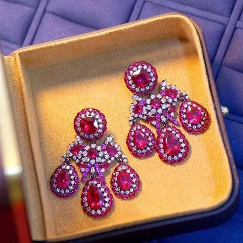 Luxury Jewelry Leaf Earrings For Women Fine Vintage Style 925Sterling Silver With Cubic Zircon Different Colors Elegant Female