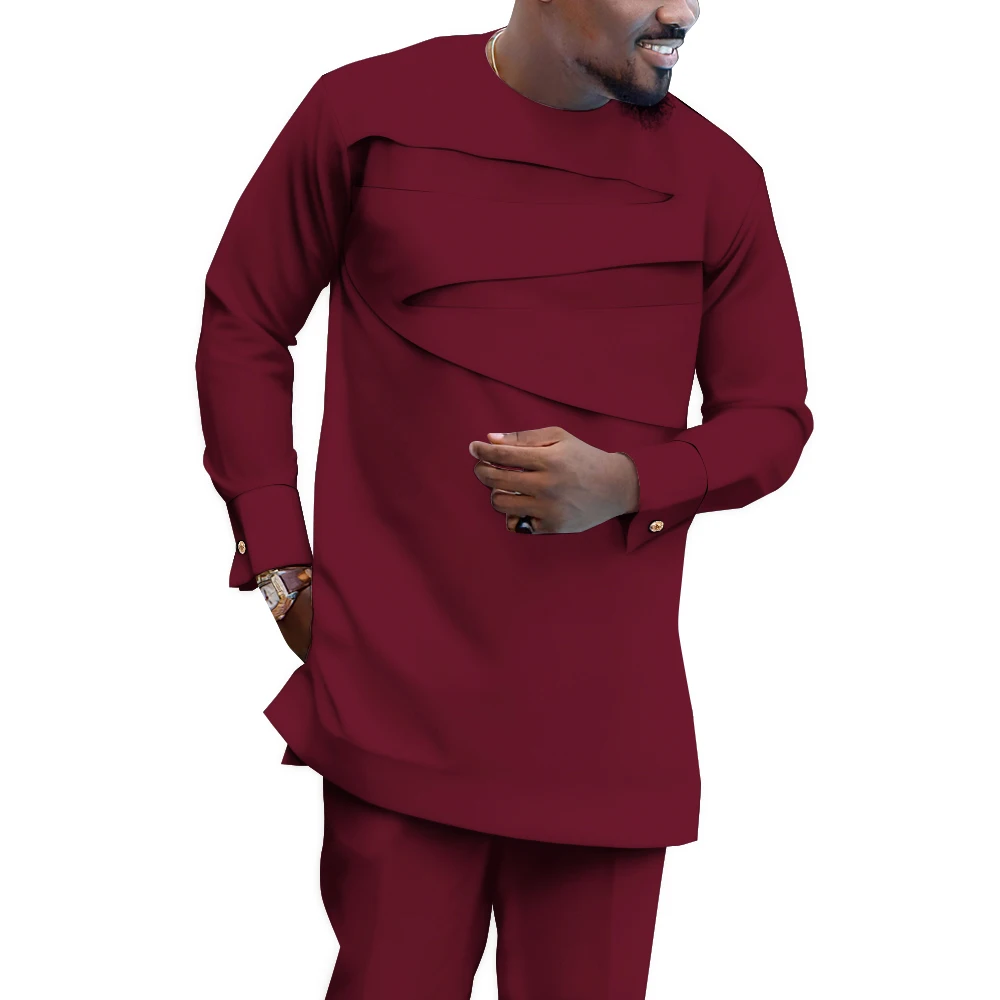 Autumn Mens African Clothing Dashiki Men 2 Pieces Shirts and Pant Set Clothing Long Sleeve O Neck WYN1578