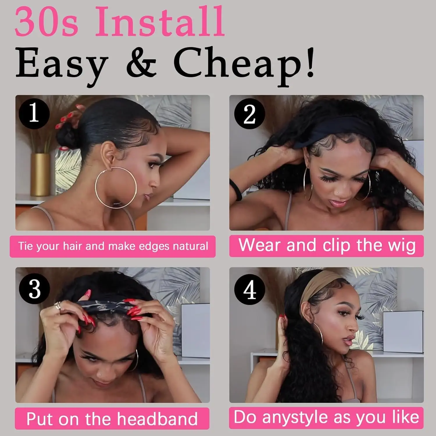 18 بوصة عقال شعر مستعار شعر الإنسان الجسم موجة عقال الباروكات للنساء السود ارتداء والذهاب شعر مستعار لا الدانتيل عميق مجعد عقال الباروكات