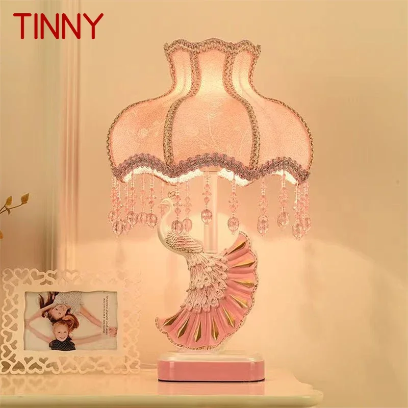 TINNY European Peacock Table Lamp Luxurious Living Room Bedroom Girl's room Villa Hotels LED Creativity Bedside Desk Light