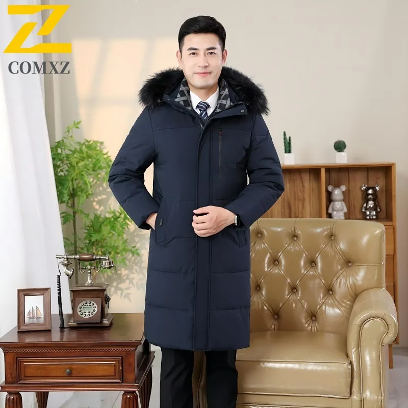 

COMXZ 2025 Мужской зимний пуховик среднего возраста, короткий белый утиный пух, термостойкое повседневное водонепроницаемое спортивное пальто в корейском стиле на открытом воздухе