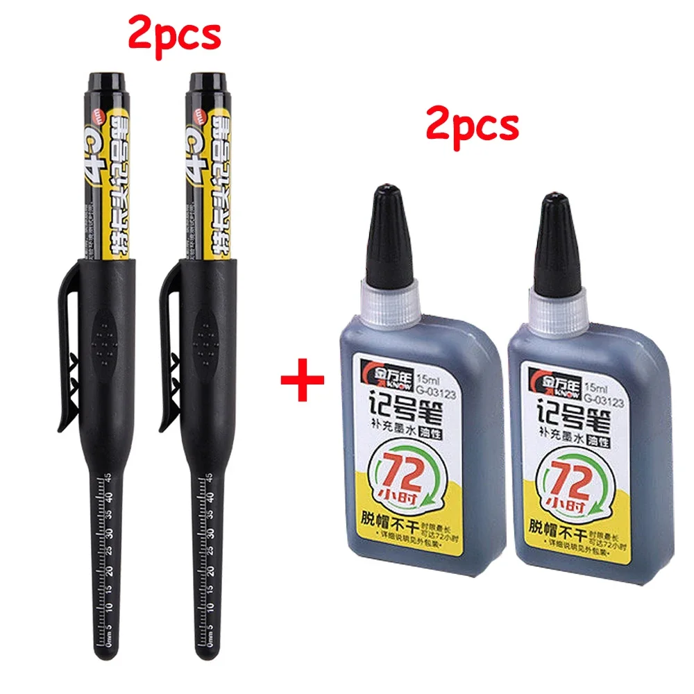 1-6 Stück 45mm wasserdichte lange Kopfs pitze tiefe Loch markierungen Stift fliesen Zimmermanns stift Mehrzweck für die Holz bearbeitung schwarz/blau/rote Tinte