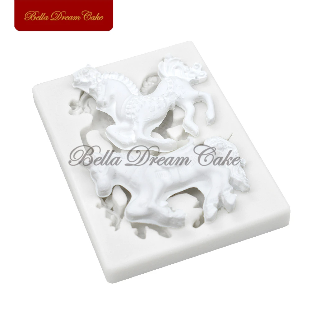 Carousel Silicone Mold Animals Horse Cupcake Topper Fondant Molds Candy Chocolate Gumpaste Mould Cake Decorating Tools Bakeware