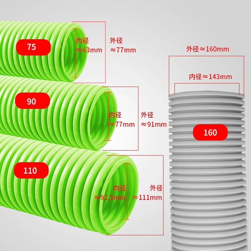 New material PE pipe 75 Household food grade pipe 90 Commercial fresh air antibacterial flame retardant and anti-static air pipe