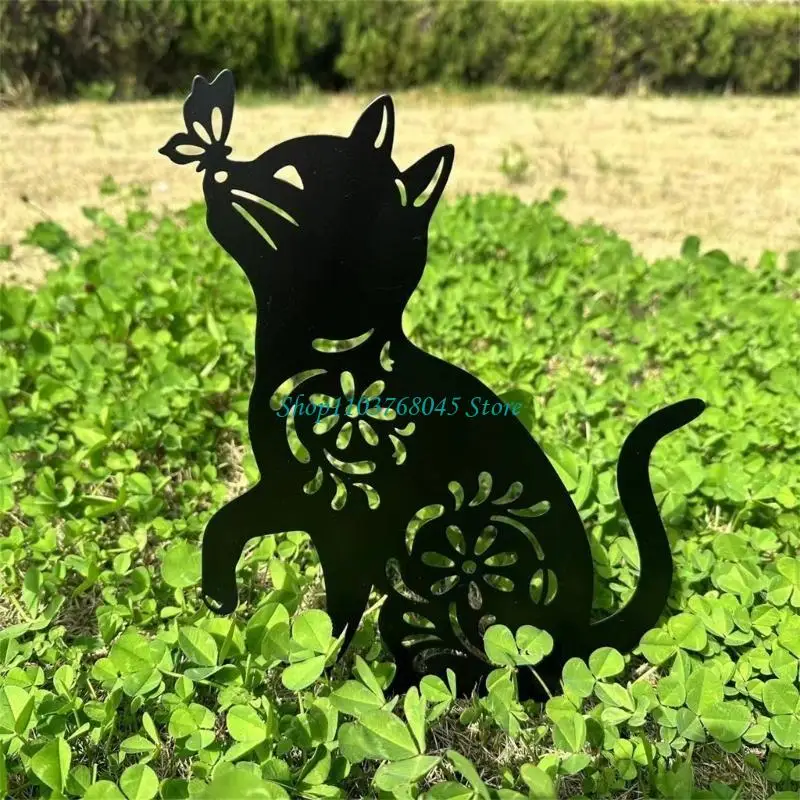 R53F 1/2Pcs Stakes Statue Decorative Black Silhouettes Lawn Stakes Outdoor