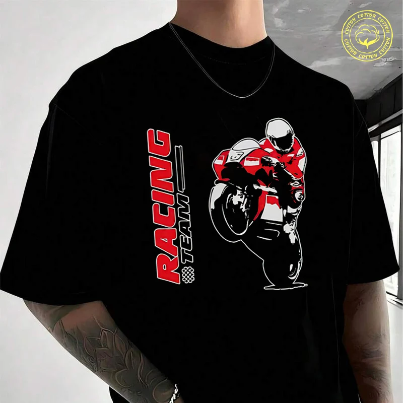 

Racing Motorcycle Graphic Men's Cotton T-Shirt Moto New Casual O-neck Short Sleeve Summer Streetwear Tees