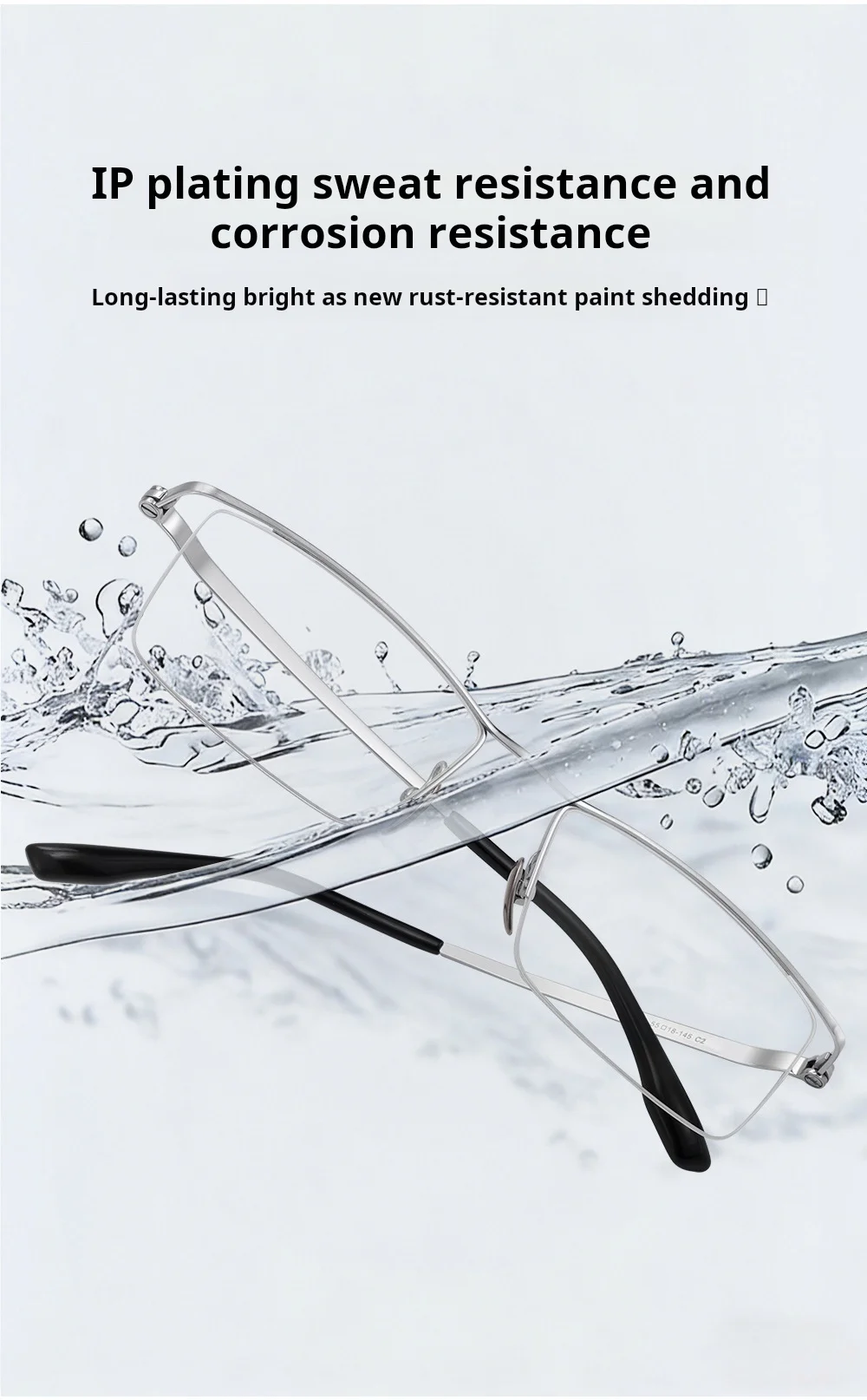 YIMARUILI Business-Halbrahmenbrille für Herren, ultraleicht, hochwertiges reines Titan, große Größe, einfacher quadratischer Brillenrahmen 20013 – Detail 5