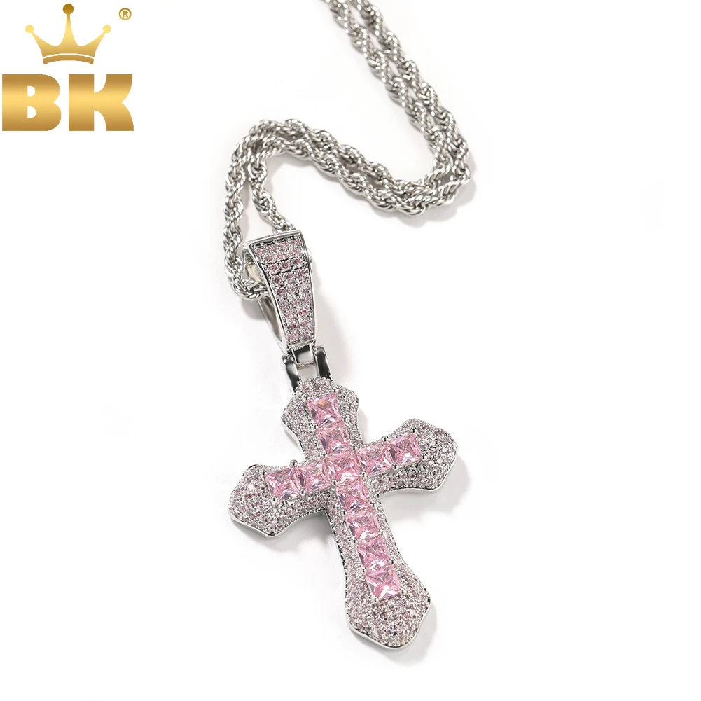 

TBTK 2 Sizes Colorful Cross Pendant Iced Out Colorful BaguetteCubic Zirconia Charm Fashion Necklace Hiphop Jewelry For Gift