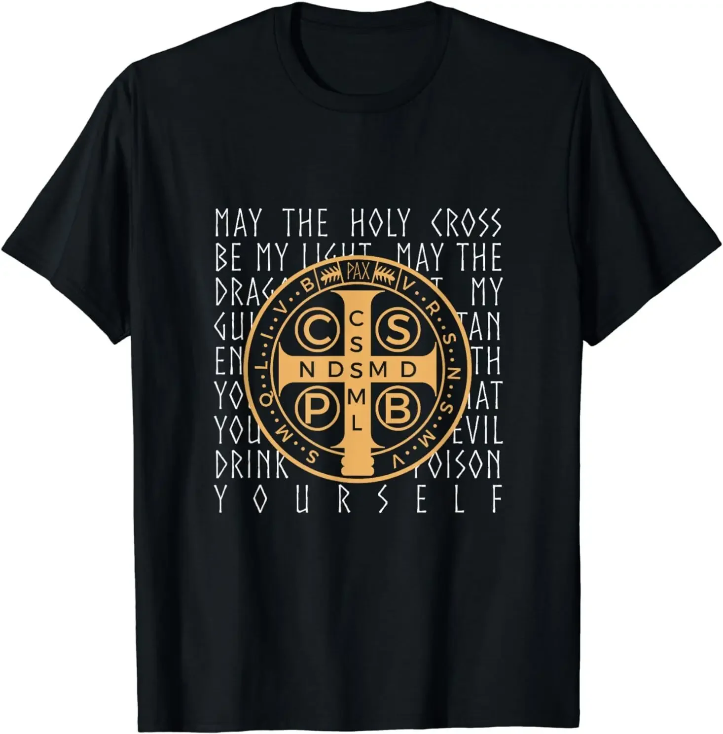 Saint Benedict Medal Christian Prayer T-Shirt 100% Cotton O-Neck Short Sleeve Summer Casual Mens T-shirt Size S-3XL