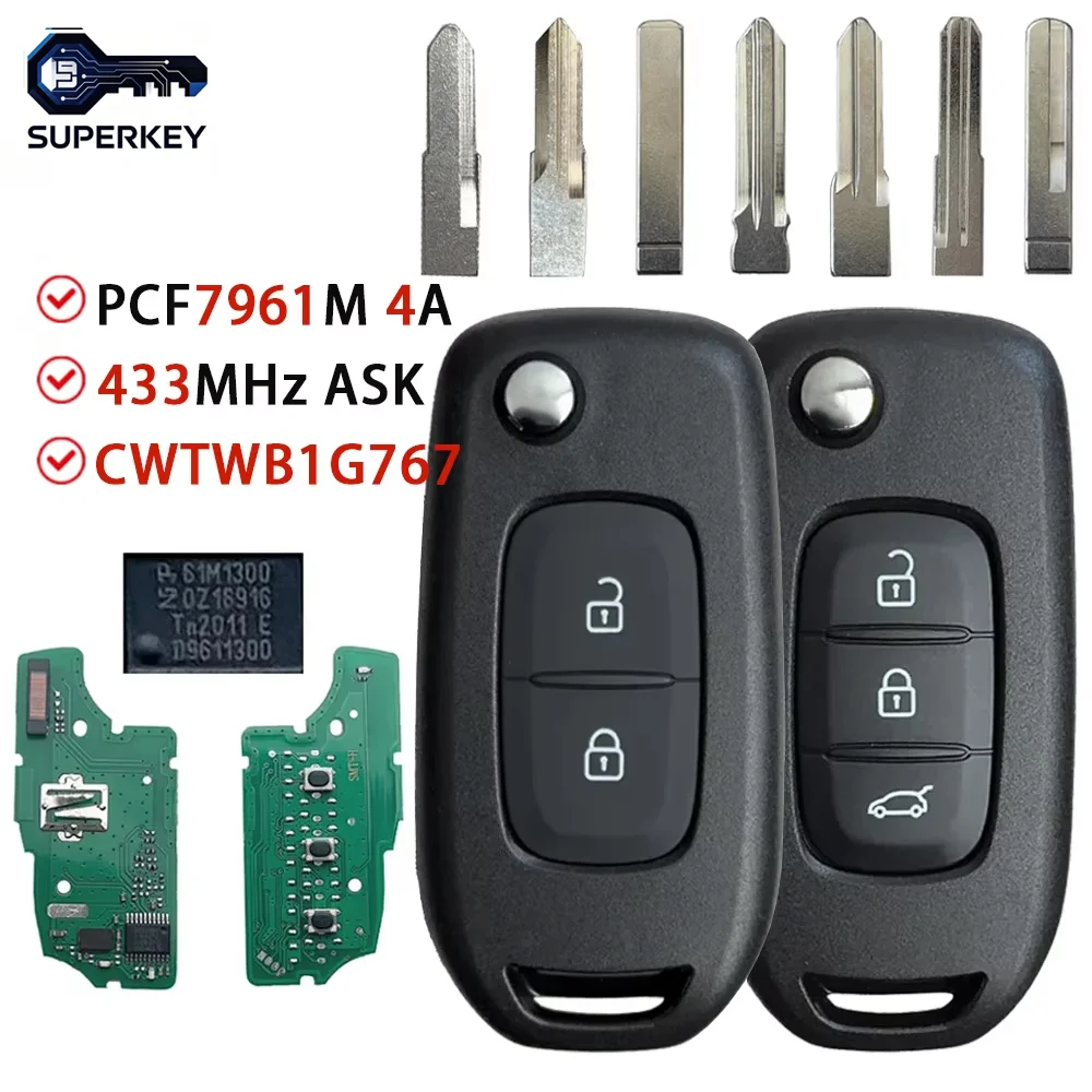 SUPERKEY PCF7961M 4AChip 433MHZ Smart Flip Car Key For Renault Megane3 Logan2 Kadjar Captur Symbol Dacia Duster FCCID CWTWB1G767