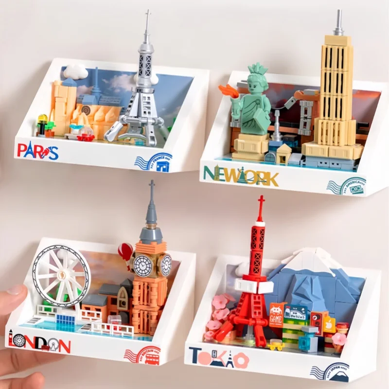 

Cityscape Building Blocks Magnetic Refrigerator Stickers Children's Assembly Toys London Landmark Building Model Ornaments Gifts