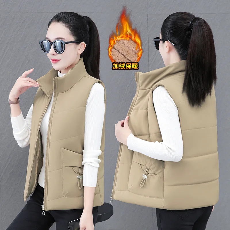 

Female Autumn Winter Fleece Vest Jacket Women Sleeveless Coat Zipper Waistcoat Warm Short Cotton Vest Outwear Chaleco Mujer Tops