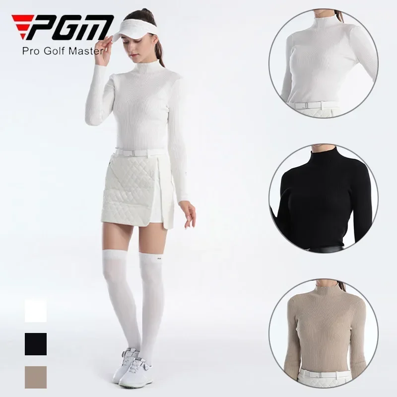 PGM Autumn Female Full Sleeve Stretch Golf Sweater Women Round Neck Keep Warm Golf Tops Winter Windproof Knitted Training Shirts