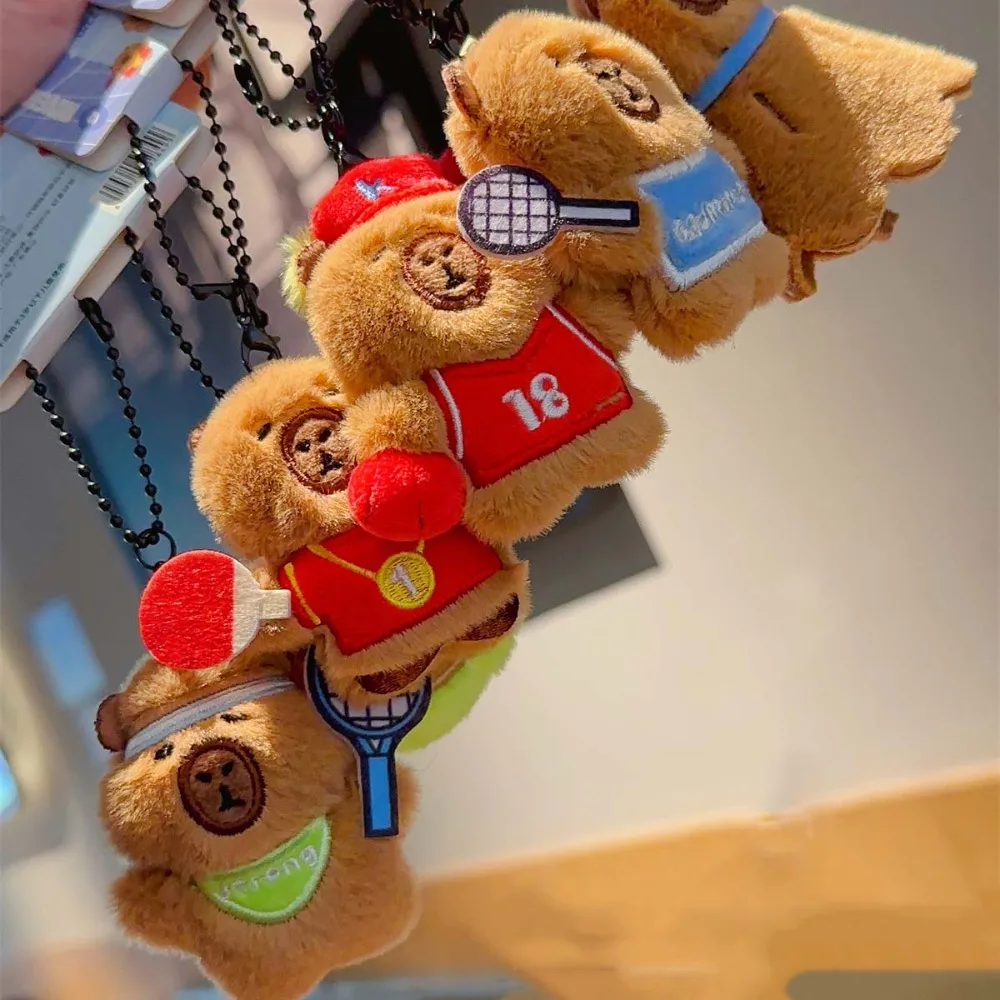 

Funny Soft Capybara Key Ring Cross Dressing Funny Plush Sport Pendant Tennis Table Tennis Backpack Flutter Doll Children