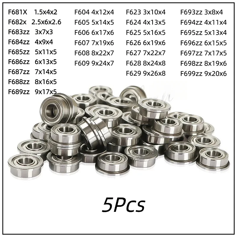 5Pcs F682ZZ F683ZZ F684ZZ F685ZZ F686ZZ F687ZZ F688ZZ F689ZZ Flange Ball Bearing Thin Wall Metal Shielded Flanged Bearings