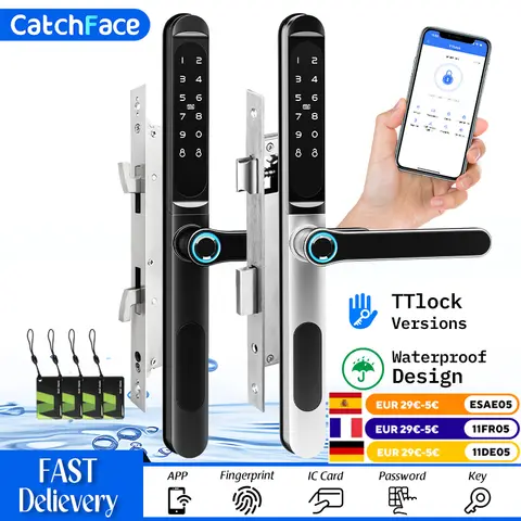 Waterproof TTLock Outdoor Gate Fingerprint Bluetooth APP RFID Code Keyless Electronic Smart Door Lock for Glass Aluminum Sliding