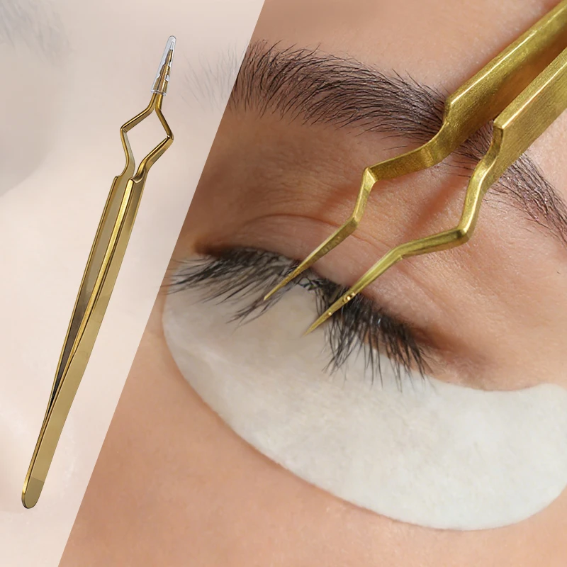 Fashion Women Tweezers for Eyelash Extensions, V-Groove Design Precision Tips Isolation Eye Lash Tweezers, Valentine's Day gift