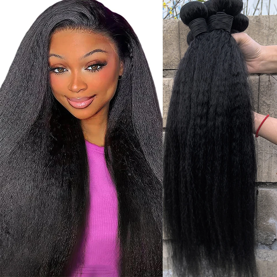 

Kinky Straight Bundles Human Hair Peruvian Virgin Remy Yaki Straight Bundles Deal Raw Human Hair Weave Bundles Clearance 3/4 Pcs