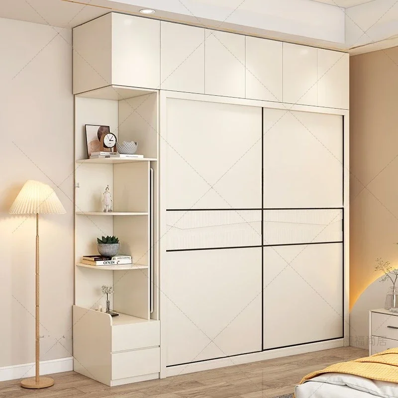 Solid wood granular board sliding door wardrobe household bedroom master bedroom sliding door storage wardrobe