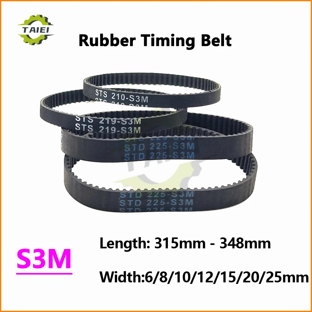 S3M Rubber Synchronous Belt Length 315 318 321 324 327 330 333 336 339 342 345 348mm Width 6-25mm Loop Timing Drive Toothed Belt