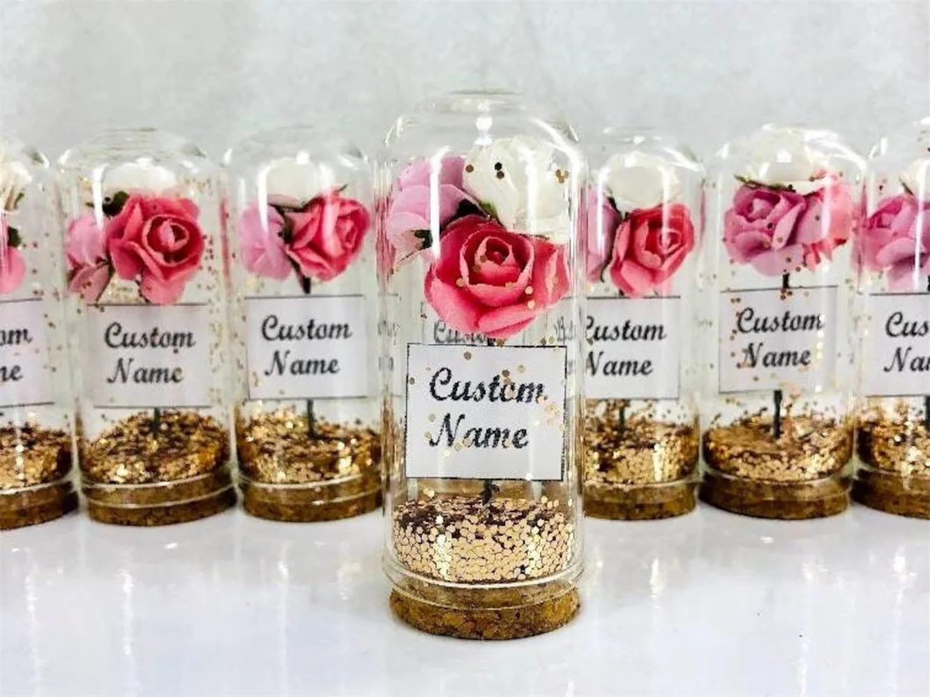 The Most Beauty and the Beast Wholesale Guest Wedding Gifts, Pink and White Rose Bridal Favors With Gold Glitter, Engagement Sho