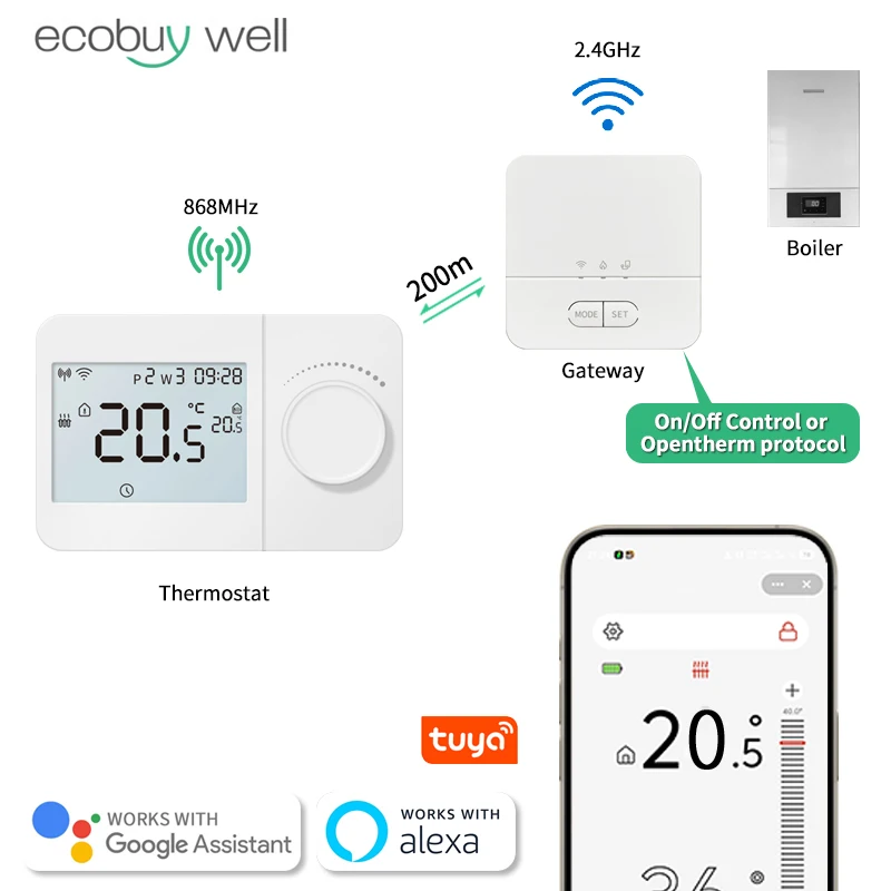 Opentherm Wifi Wireless Thermostat For Gas Boiler Tuya Thermostat Battery Powered  Thermostat Boiler Wifi Temperature Controller