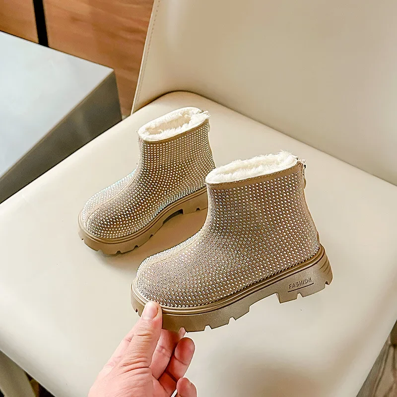 Fashion Girl Shoes New Versatile Comfort Ankle Boots Soft Sole Anti Slip Casual Rhinestone Winter Boot Warm Princess Kids Shoes - Image 4