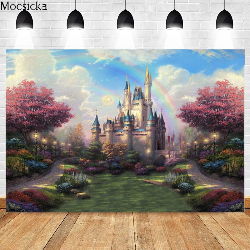Fantasy Castle Rainbow Photography Background Flower Princess Birthday Party Decoration Baby Shower Backdrops For Photo Studio