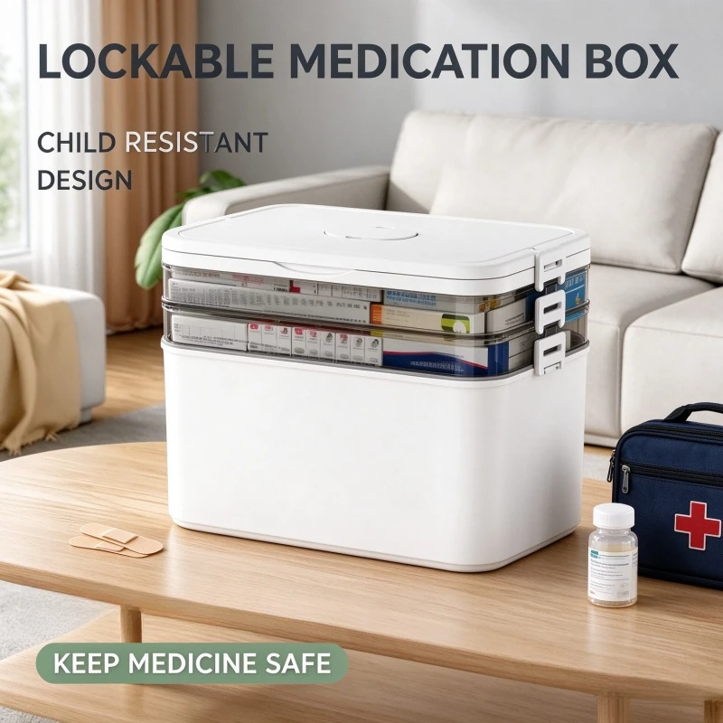 Stocking Stuffers 3-Tier Medicine Storage Cabinet, Family Emergency Medicine Organizer Box, Leak-Resistant Compact First Aid Con