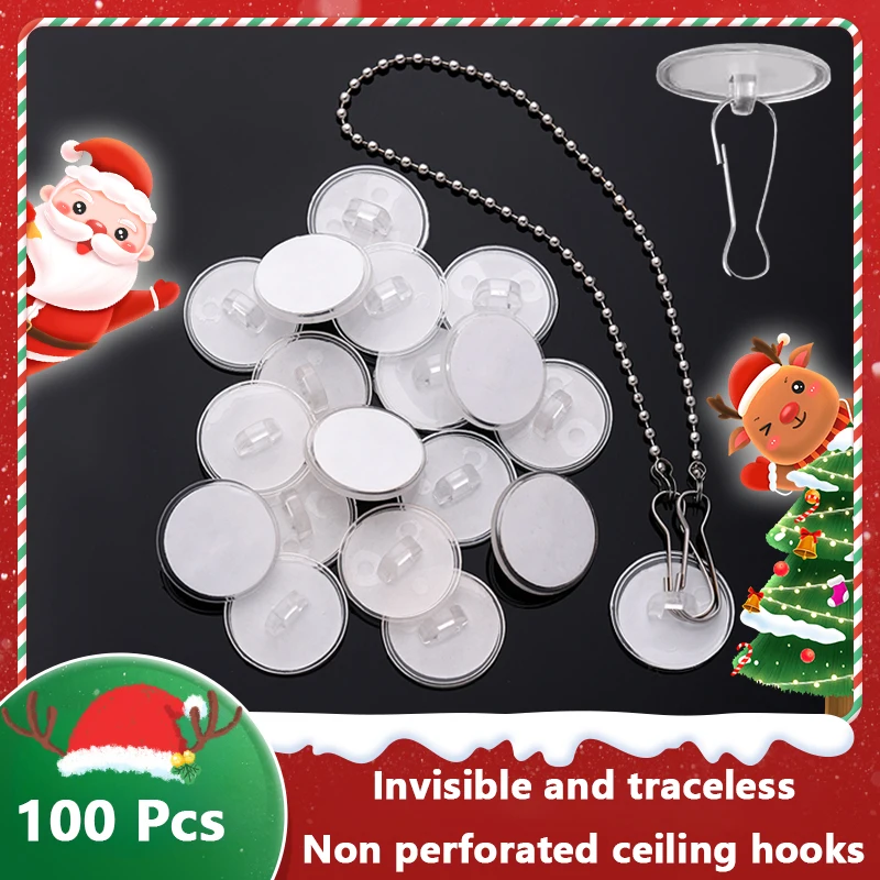 100 Stück starke kleine Klebehaken für die Decke, 3 cm, zum Aufhängen von Flaggen, Poster-Stick-Haken, spurlos, doppelseitig klebend, Wandhaken, Weihnachten