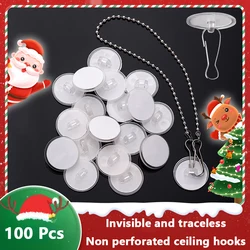 100 Pcs Ceiling Strong Small Adhesive Hook 3Cm Hang Flag Poster Stick Hook Traceless Double-Sided Adhesive Wall Hooks Christmas
