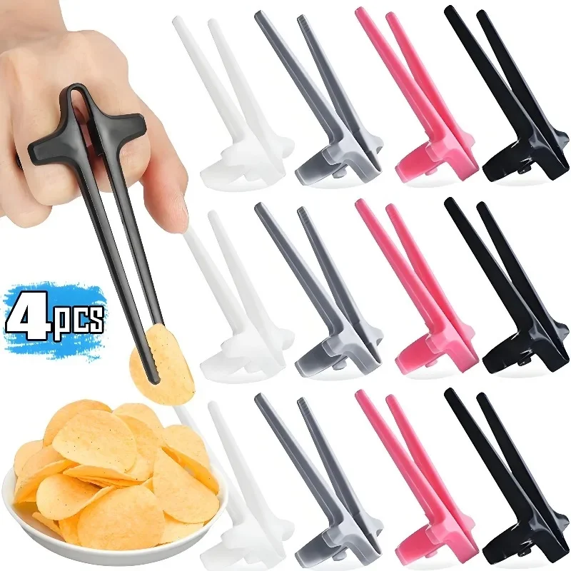 1-4PCS Finger Chopsticks Eat Snacks Potato Chips Not Dirty Hand Chopsticks Holder Plastic Food Finger Tongs Lazy Assistant Tool