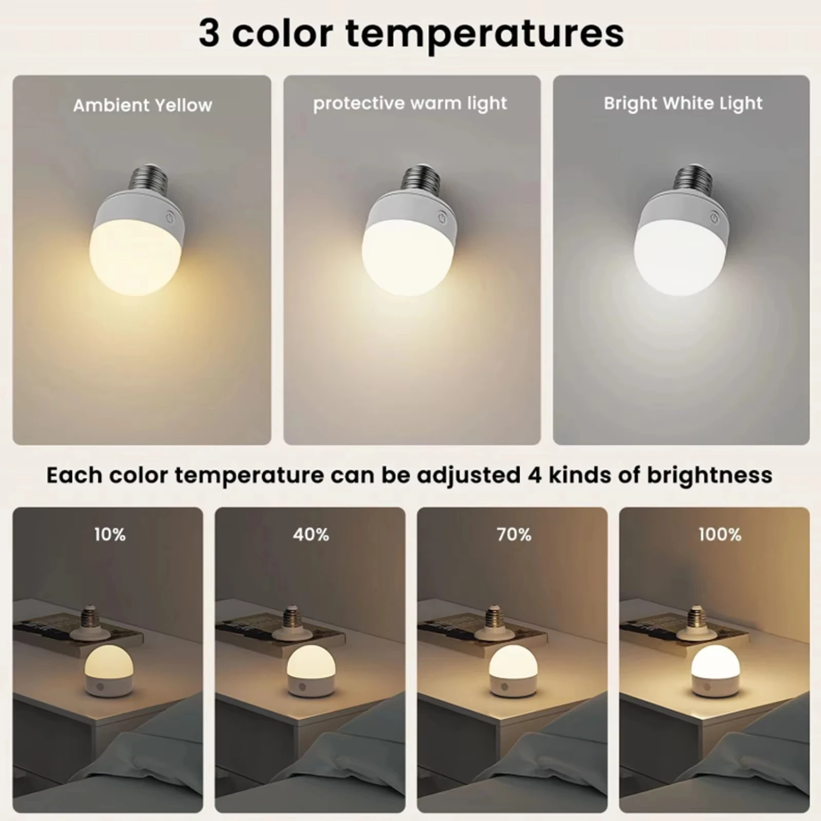 Bombilla con batería de Control remoto regulable, recargable, 3 temperaturas de Color, función de temporizador, iluminación del hogar, 1 Uds.