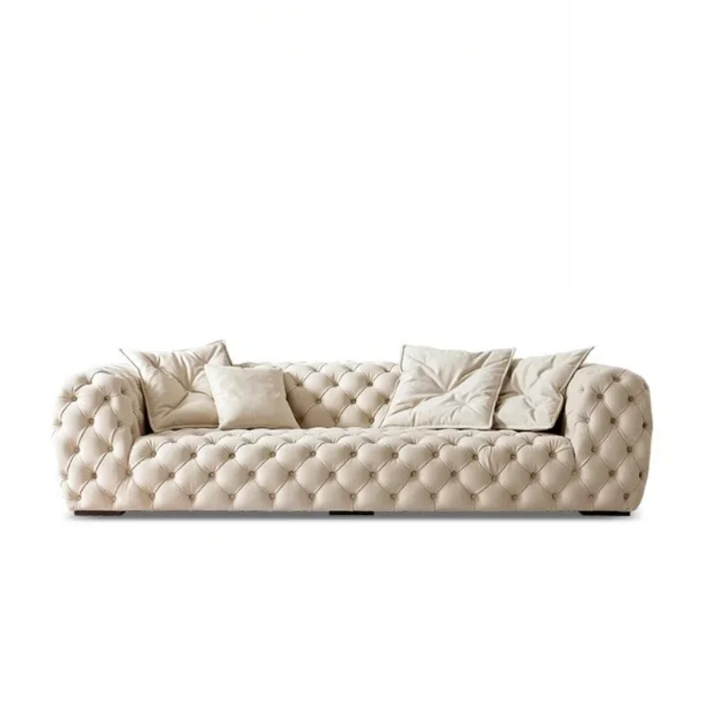 Lunar surface sofa French cream wind small apartment living room buckle fabric sofa
