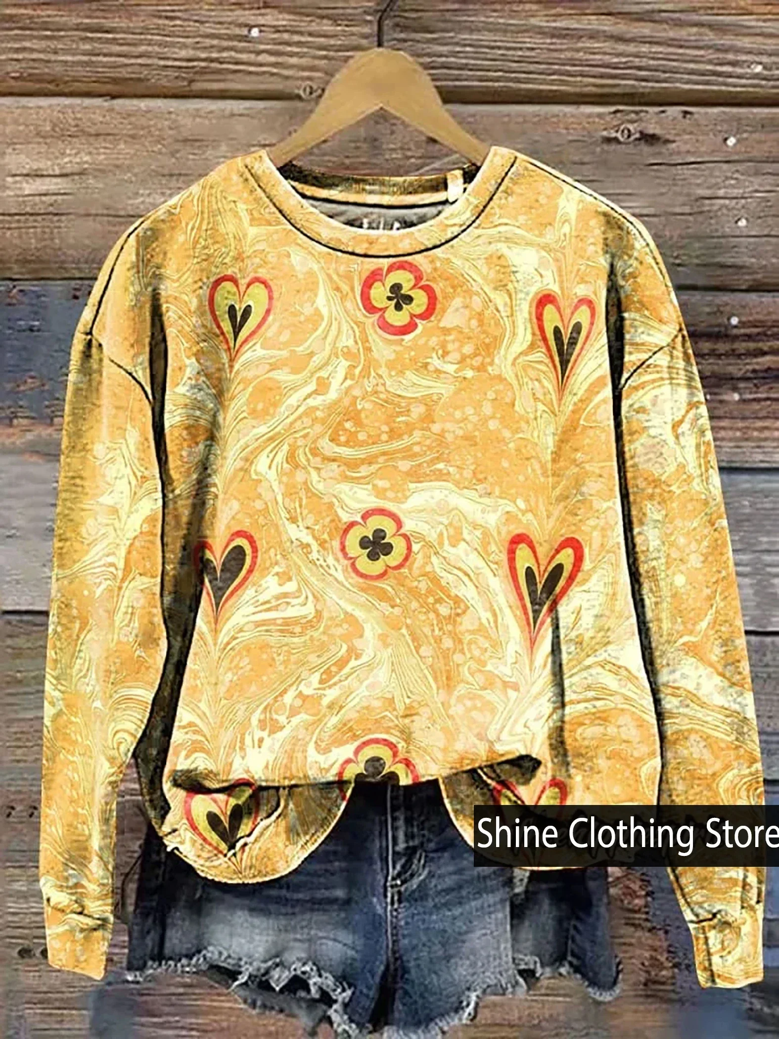 

Autumn New Arrivals Women’s Heart Pattern Print Comfy Sweatshirt,Women's Clothing,Plus Size Tops,womens sweatshirt