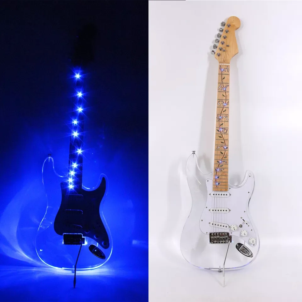 Electric Guitar New 22 Fret Maple Neck Rosewood Fingerboard Acrylic Body SSS pickup Nice tone LED Light cool #US