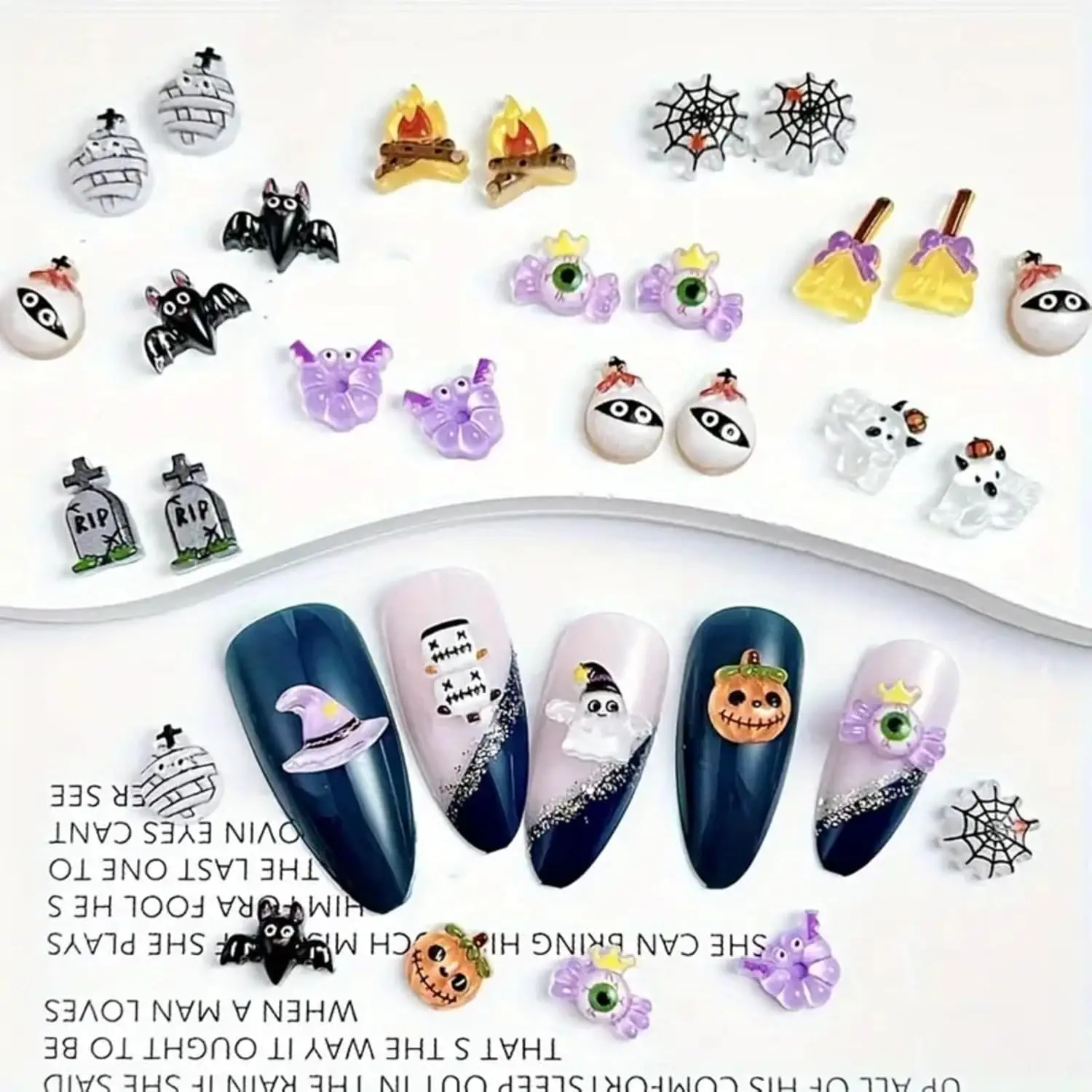 50pcs Mix Halloween Nail Art Charms Chrismas 3D Resin Pumpkins Nail Decoration for Manicure DIY Spooky Nail Accessories Parts