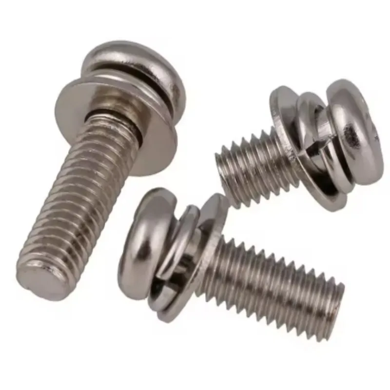 500pcs  Cross Round Head Screw Flat Washer Spring Gasket Assemble Nickel Plated Bolt M4