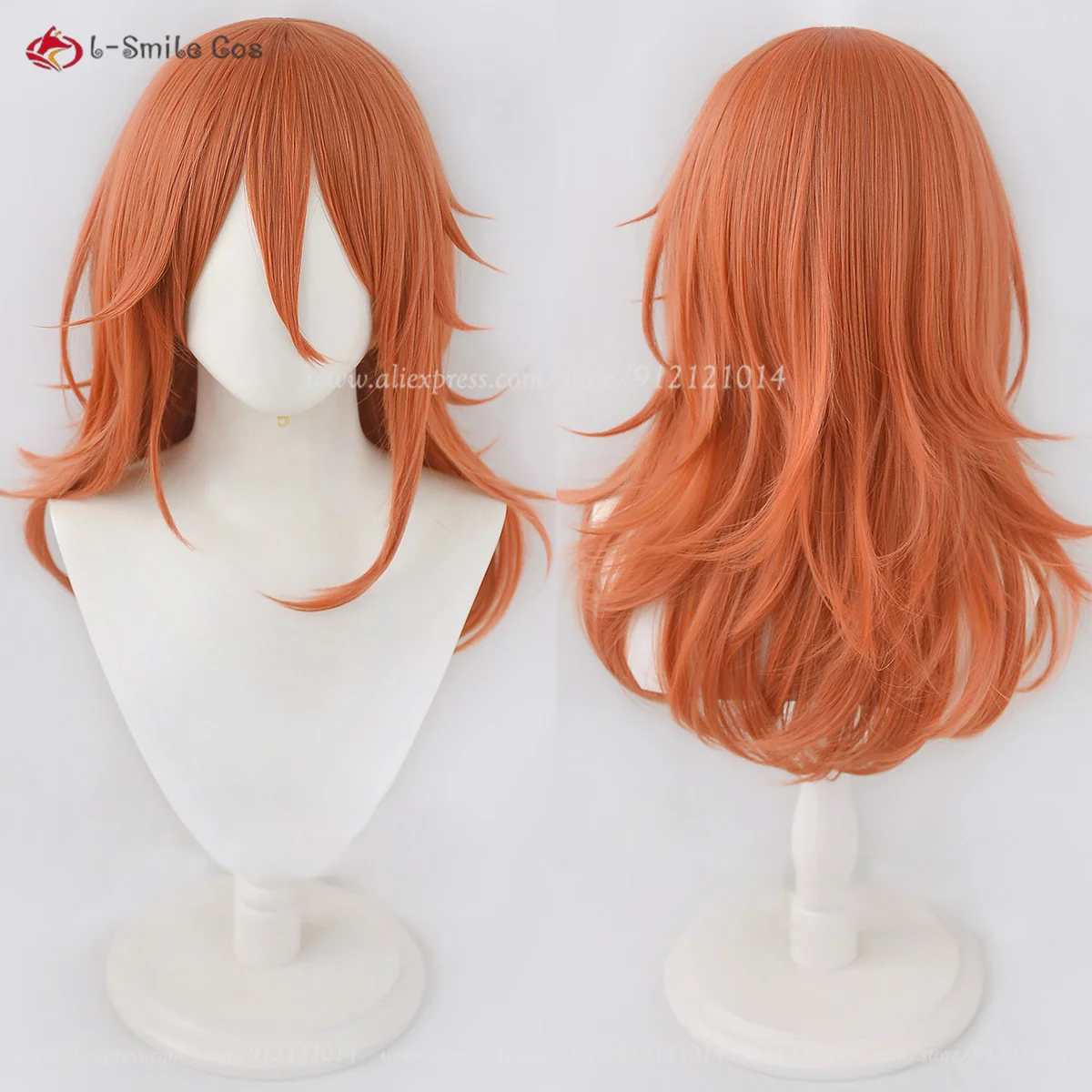 High Quality Anime Angel Devil Cosplay Wig 60cm Orange Pre Wig Heat Resistant Synthetic Hair Women Wigs + Wig Cap