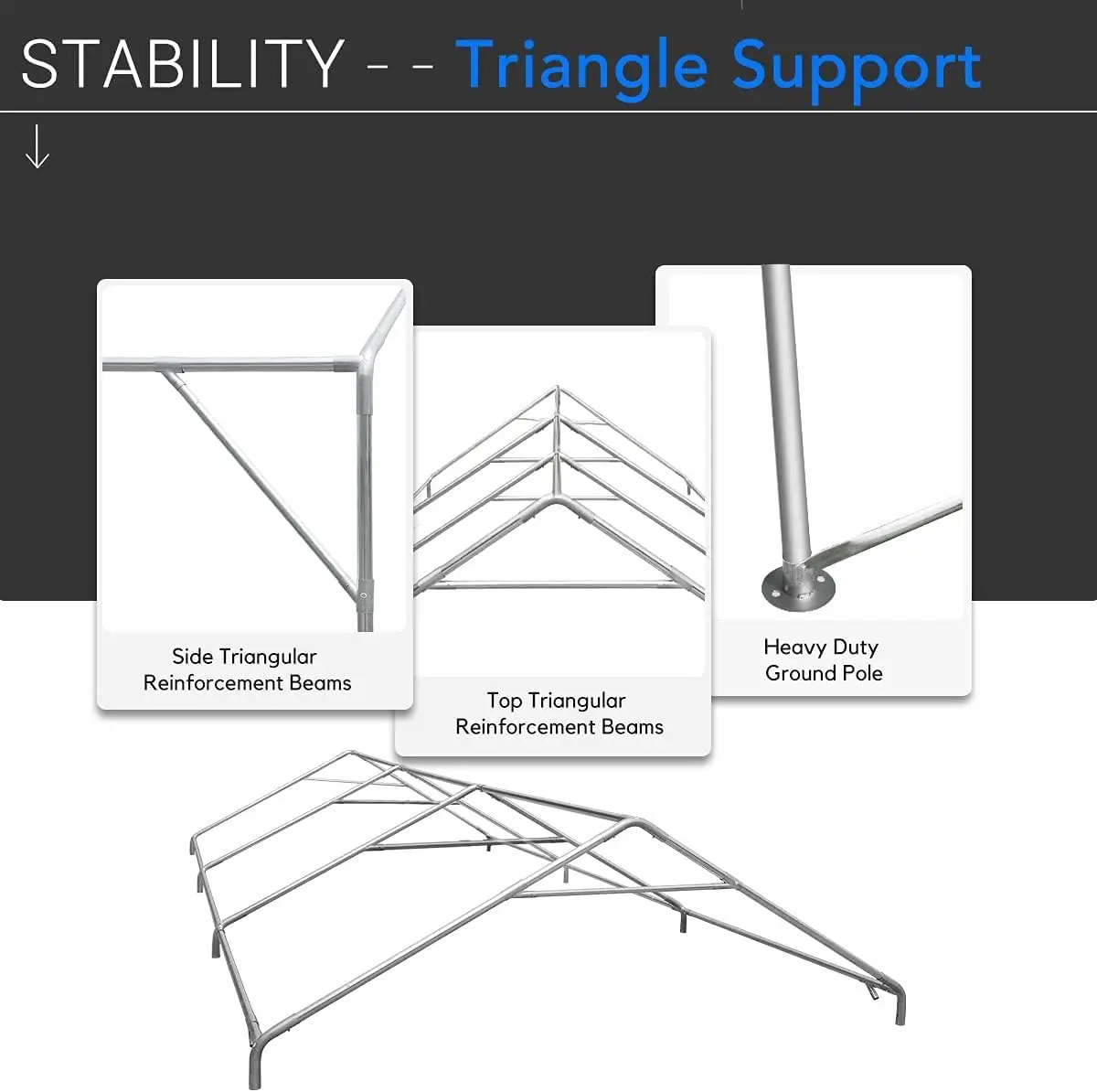 Removable Sidewalls, Portable Car Canopy, Garage Tent, Boat Shelter with Reinforced Triangular Beams and Ground Bar, Gray