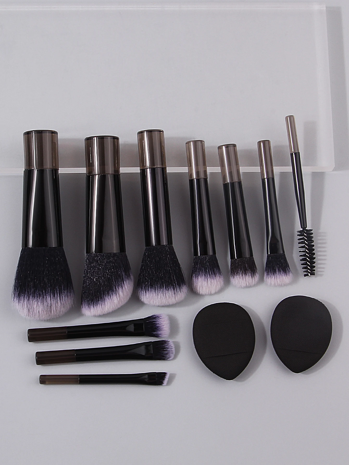 12 mini make-upborstels set + 2 spons poederdons zachte haren draagbare gezichtsmake-upset voor beginners borstel schoonheidsgereedschap