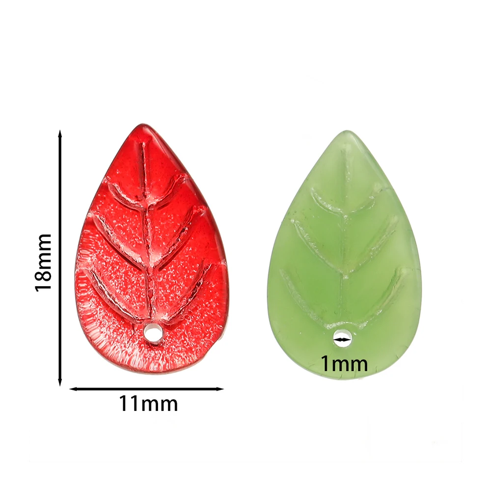 30Pcs/Lot 11x18mm Glass Leaf Leaves Beads Charms Pendants for DIY Necklace Jewelry Making Findings Accessories Wholesale