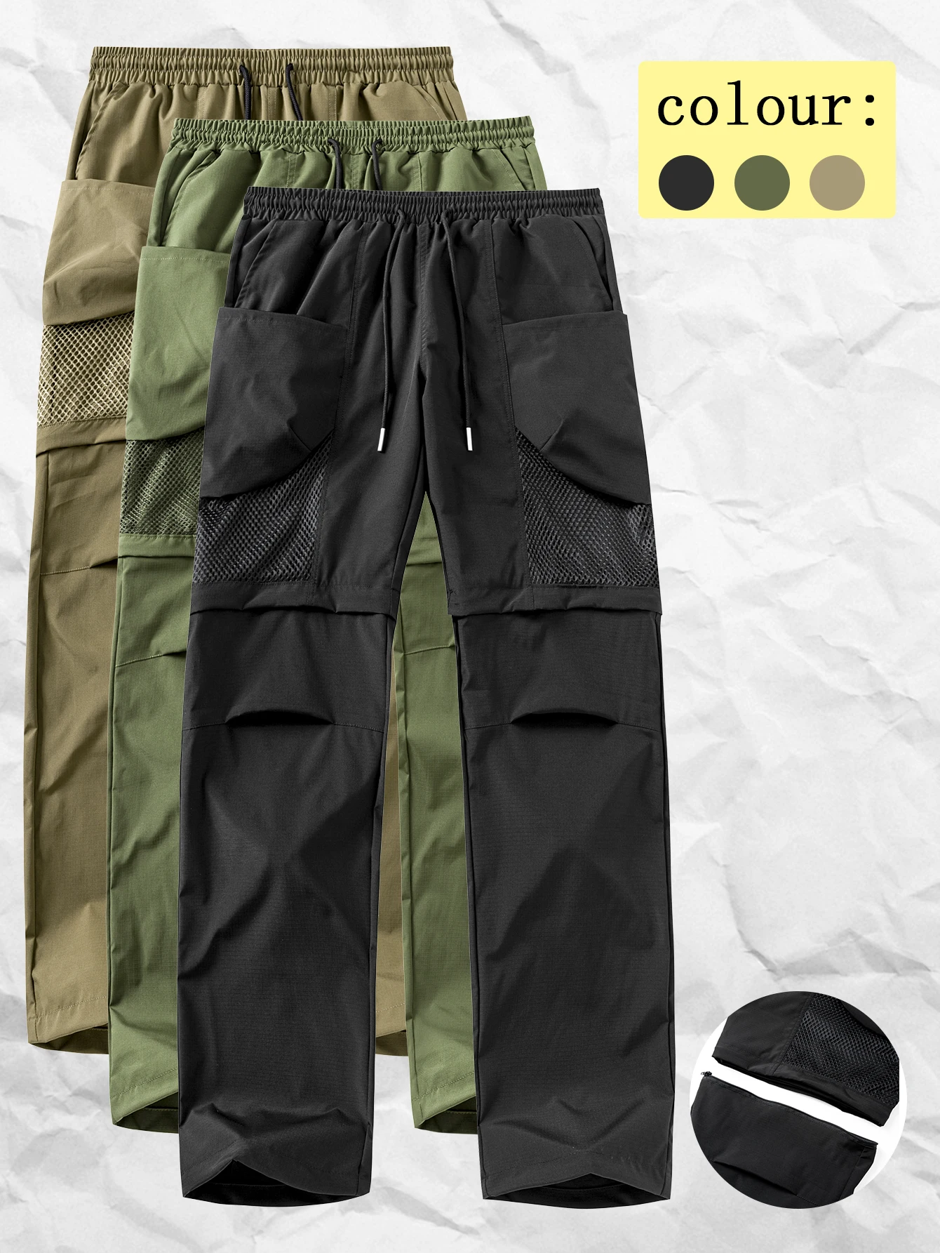 

Men's Spring Autumn Solid Color Cargo Pants with Drawstring Waist Design Suitable for Outdoor Activities Casual Fishing.